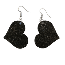 Load image into Gallery viewer, Sparkling black heart earrings.
