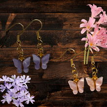 Load image into Gallery viewer, Lavender and Rose butterfly earrings kmcdonalddesigns.com
