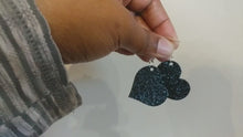 Load and play video in Gallery viewer, Sparkling black heart earrings.
