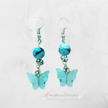 Load image into Gallery viewer, Shades of Blue Butterfly beaded Earrings
